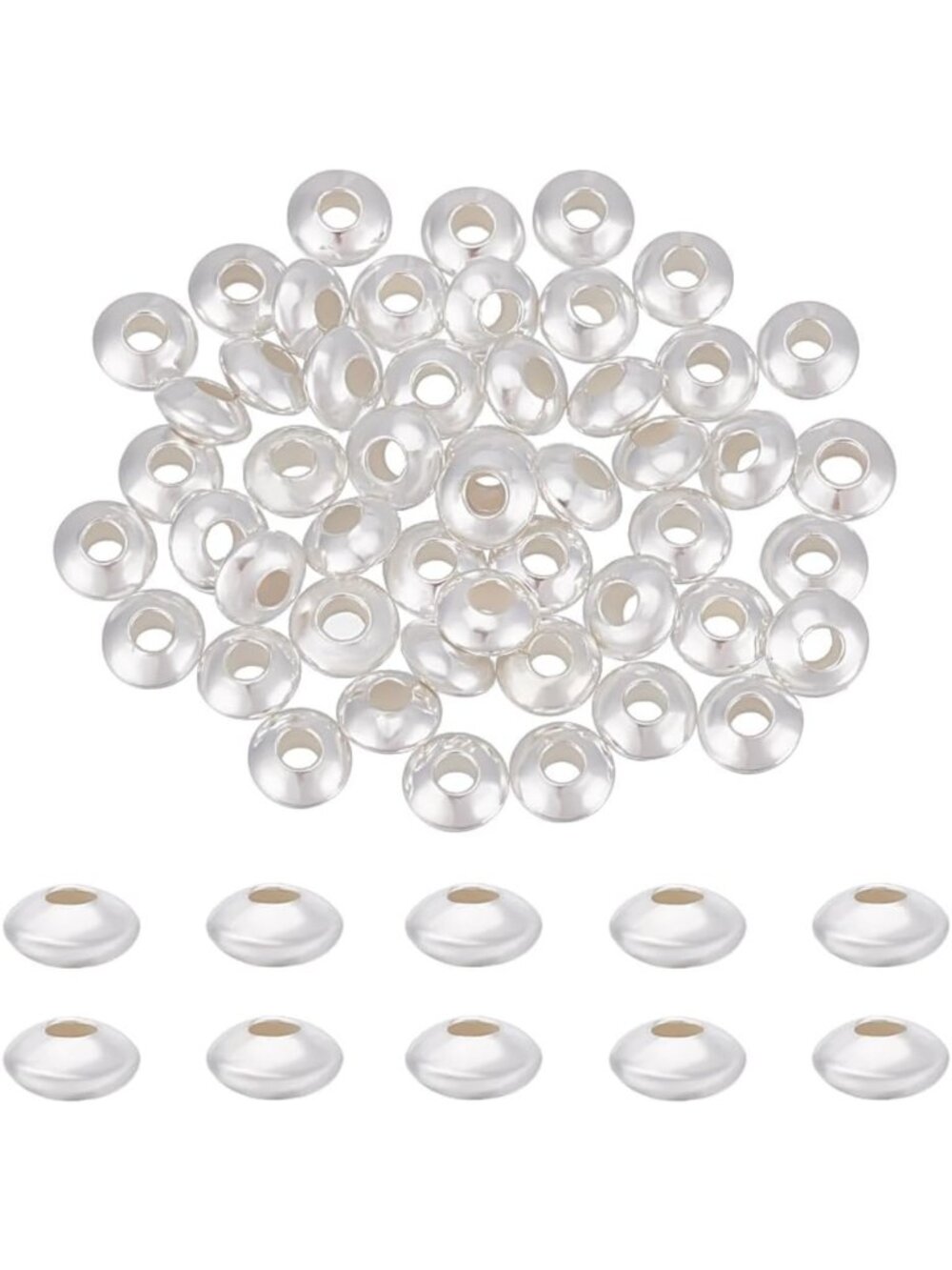 50pcs 4mm Sterling Silver Flying Saucer Spacer Beads for DIY Jewelry Making